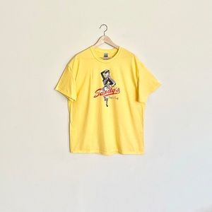 NEW Sandy’s Hamburgers Thrift’n Swift Retro Graphic Yellow T Shirt Adult XL